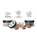 Conjunto de 3 botânicos - zimbro, sementes de coentros e anis estrelado